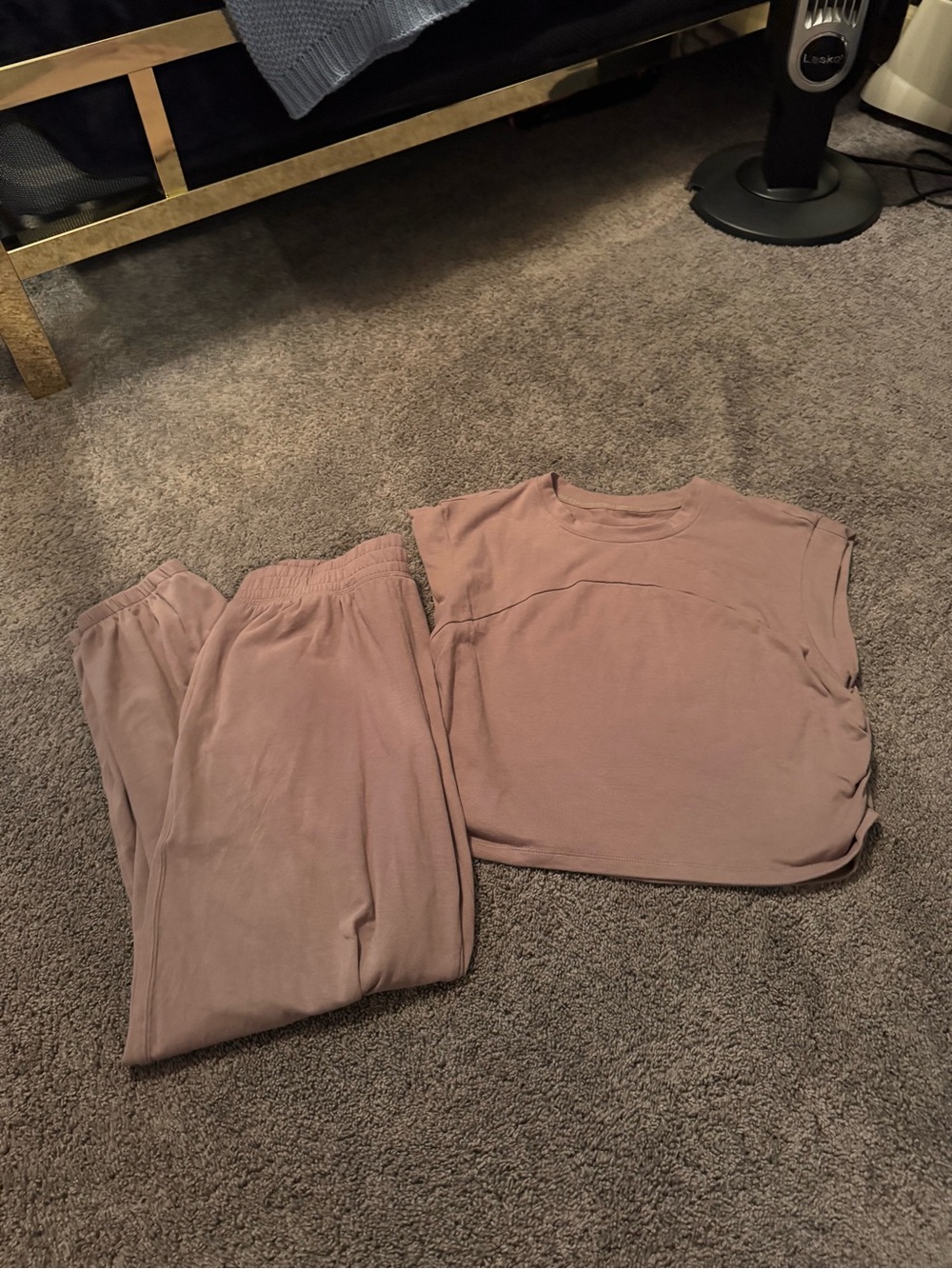 Women’s Tan Colored Lounge Pants & Crop Top Set